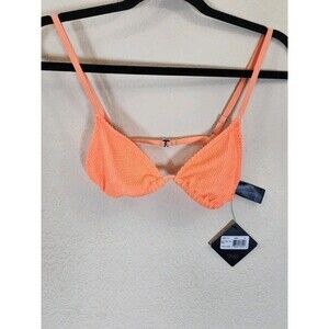 NWT VYB Bikini Top Small Neon Orange Crinkle Textured Triangle Adjustable Strap